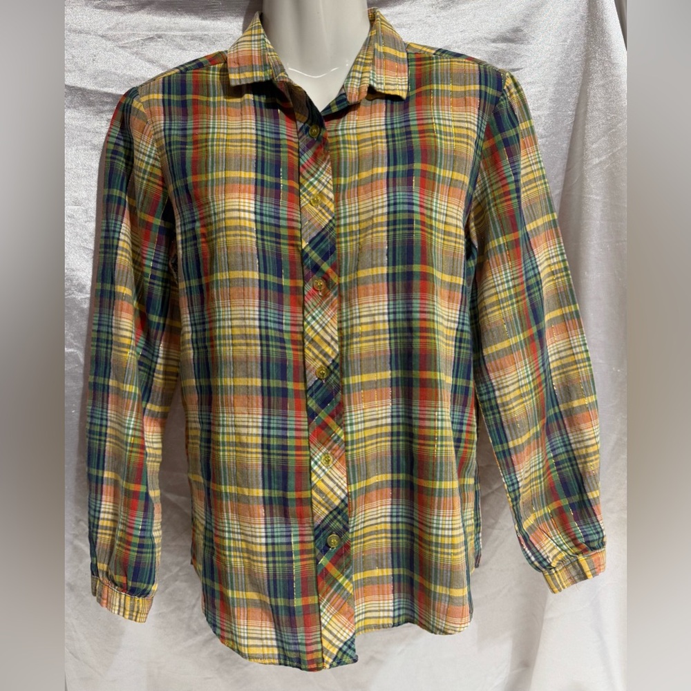 Vintage Women Multi Color Metallic Threads Long Sleeved Top by Skiva Int Sz Med